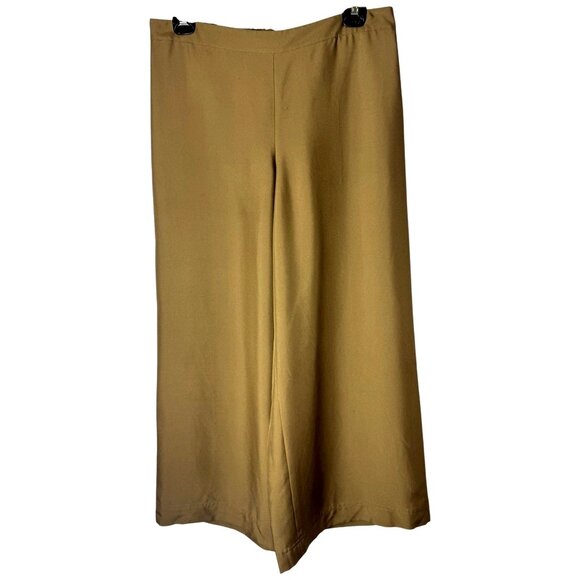 Lafayette‎ 148 Pants Women XL Tan Khaki Silk Elastic Waist Wide Leg Trousers - Picture 1 of 9